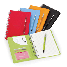 colored double spiral bound journals with pens